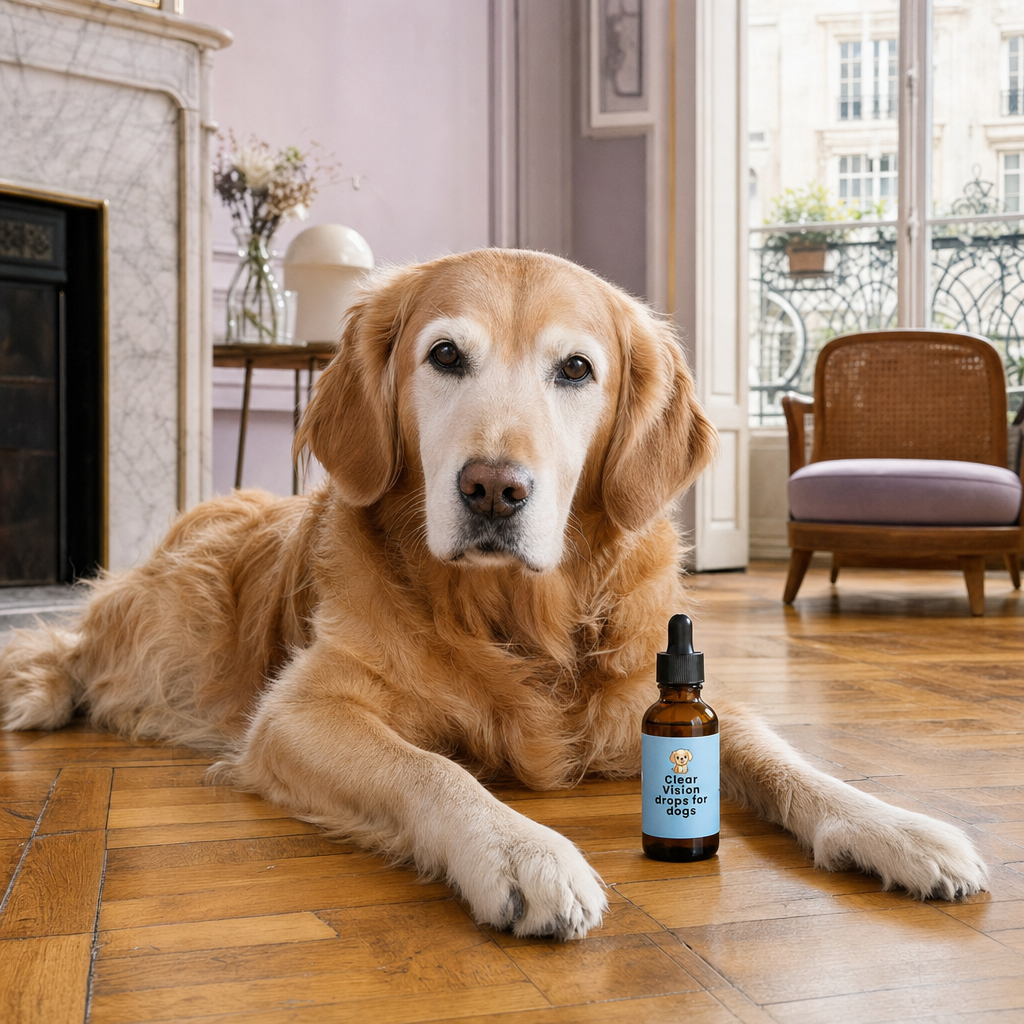 Chien senior au regard lumineux avec ClearVision™